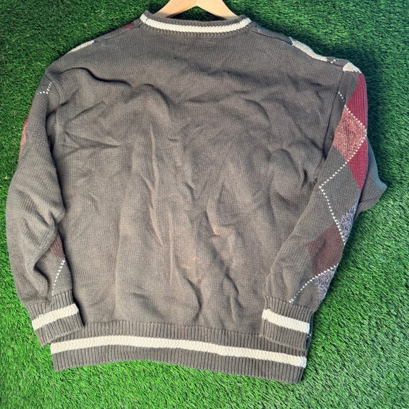 Jos A Bank Joes Casual Argyle Sweater Mens Large Brown Cotton Crewneck Knit - Picture 5 of 6